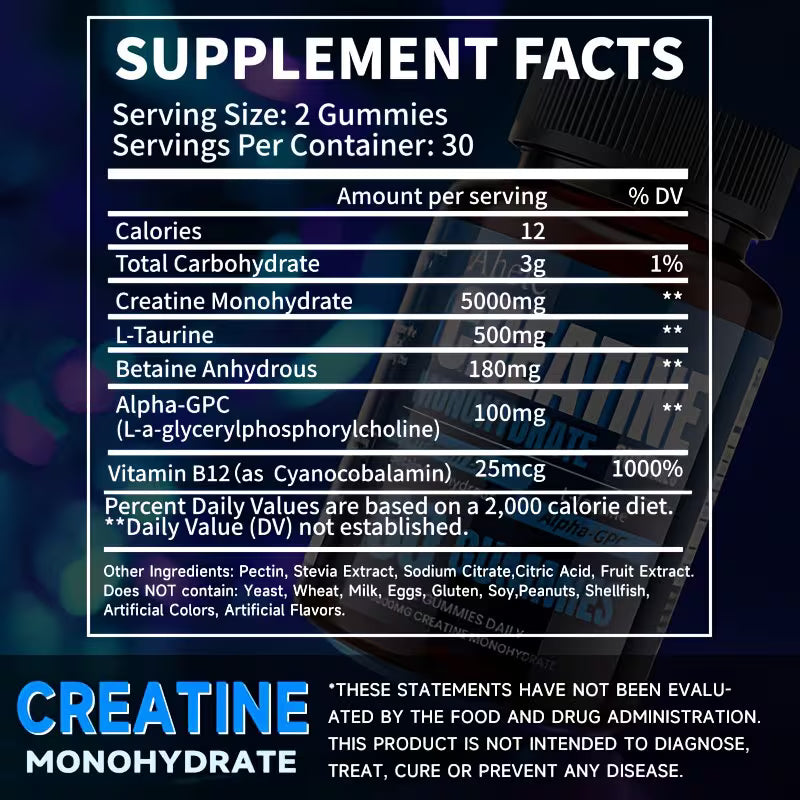 Pro Performance Creatine Gummies – 5000mg Daily Muscle Builder with Taurine & Vitamin B12