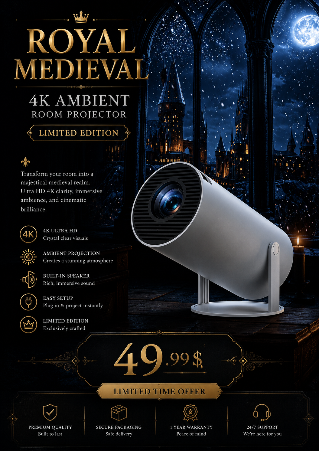 Royal Medieval 4K Ambient Room Projector – Limited Edition