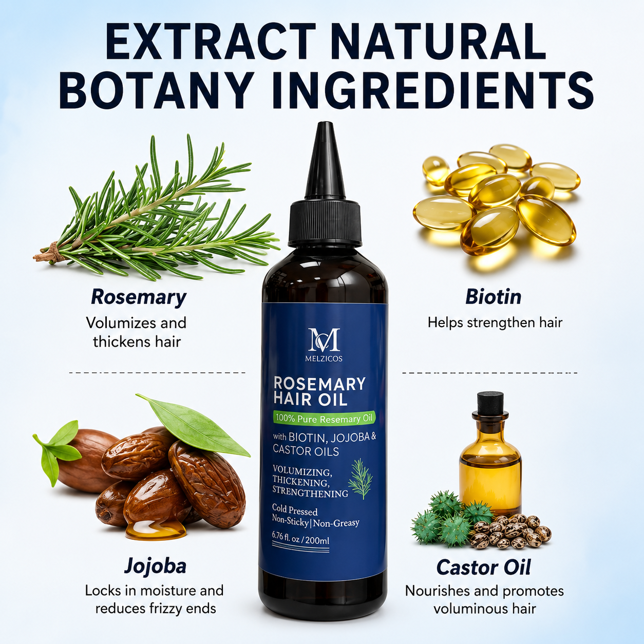 RoseRevive™ Organic Rosemary Hair Oil – Plant-Based Scalp & Hair Nourishing Treatment for Stronger, Fuller-Looking Hair (200ml)